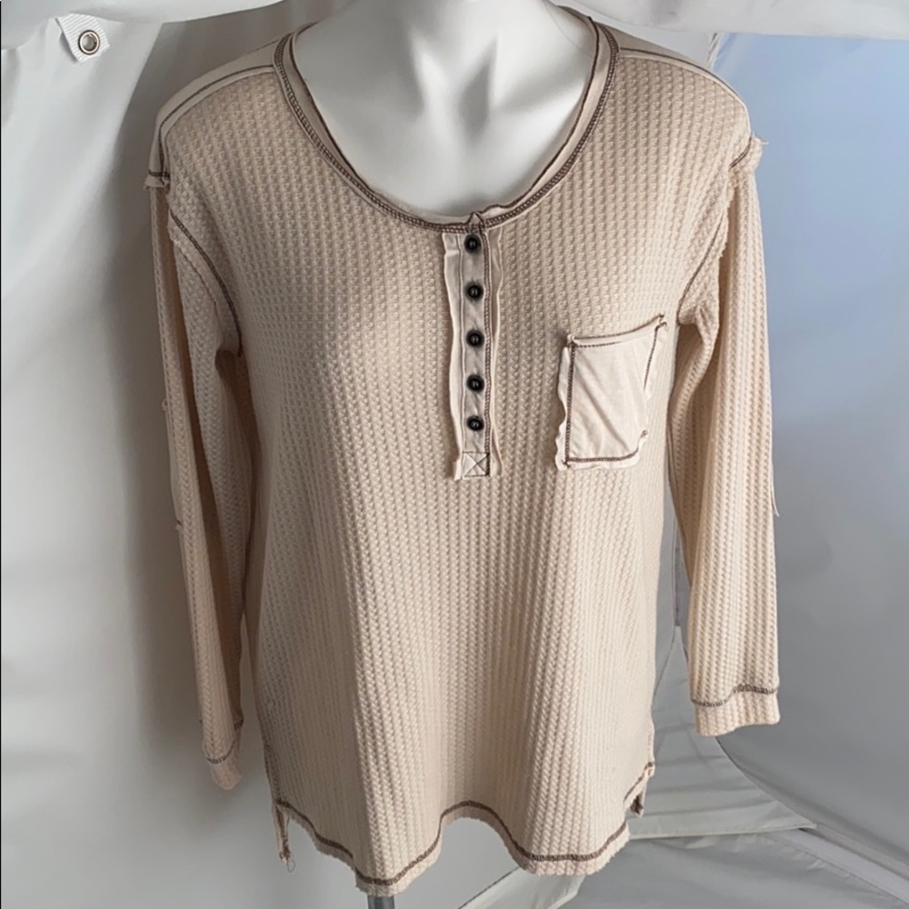 She and Sky oatmeal thermal oversized henley top S - Picture 1 of 9